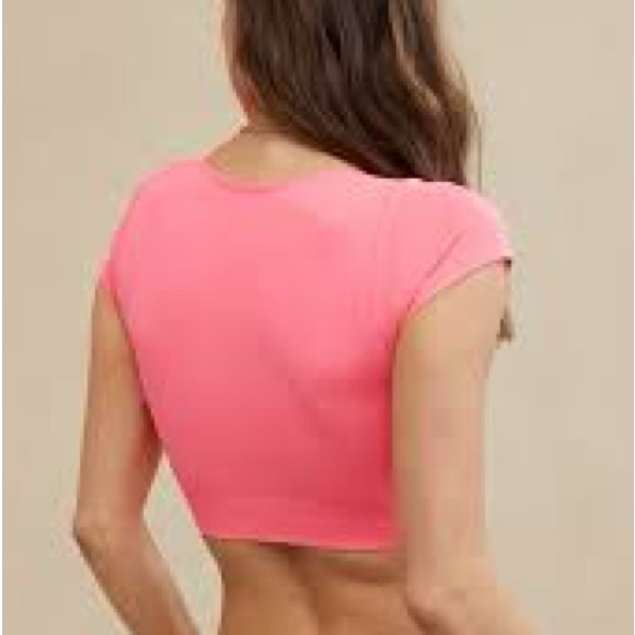 Aerie Pink Superchill Seamless Ring Cap Sleeve Bra Top - Picture 2 of 11